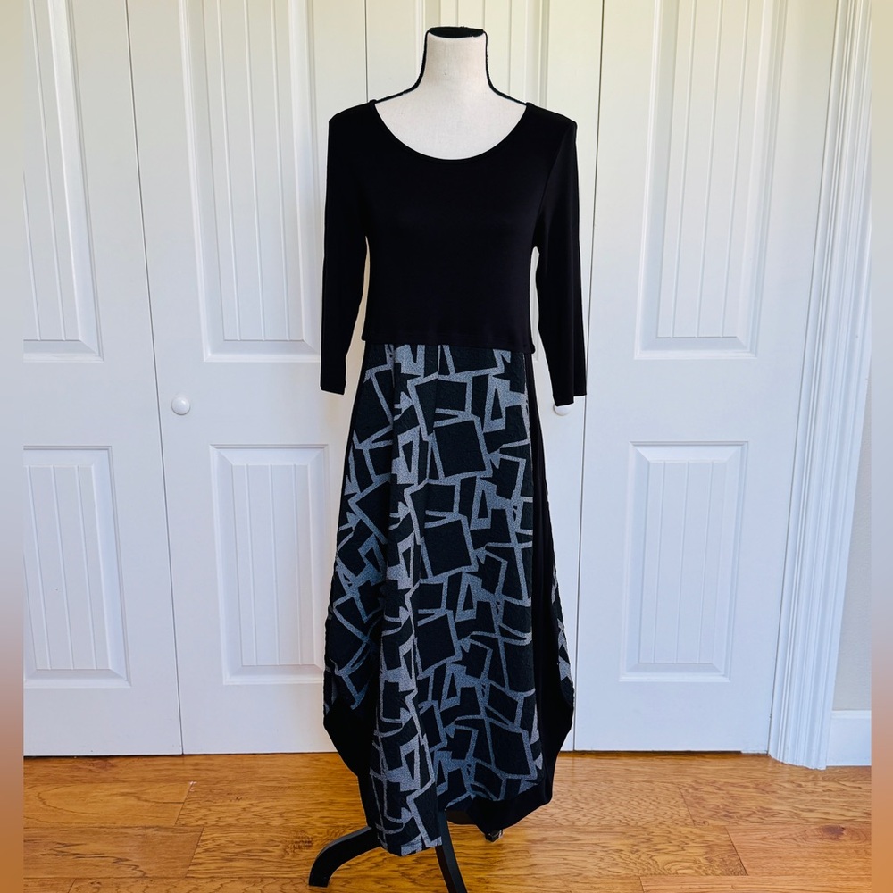 NWT KOZAN Artsy Black & Gray Geometric Print Dress Avant Garde Style Women XS - Picture 3 of 13